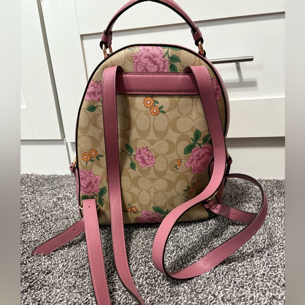 Coach Floral Signature Canvas Backpack in Pink and Tan - Picture 11 of 14